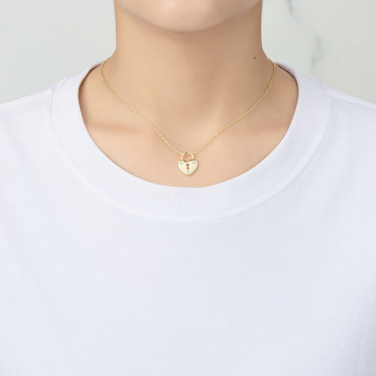 Gold Plated Heart Padlock Necklace Created with Zircondia® Crystals