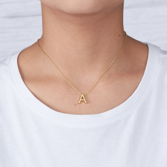 Gold Plated Initial Necklace Letter A Created with Zircondia® Crystals