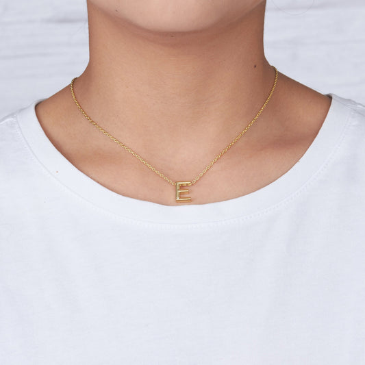 Gold Plated Initial Necklace Letter E Created with Zircondia® Crystals