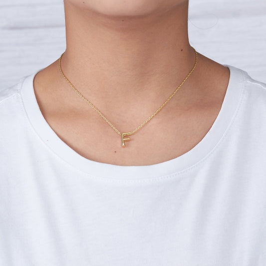 Gold Plated Initial Necklace Letter F Created with Zircondia® Crystals