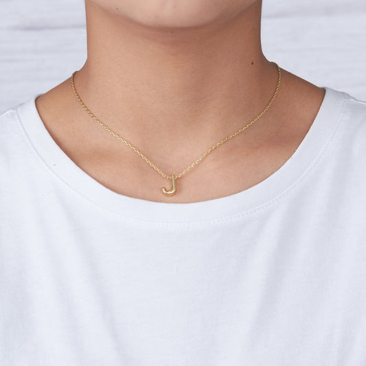 Gold Plated Initial Necklace Letter J Created with Zircondia® Crystals
