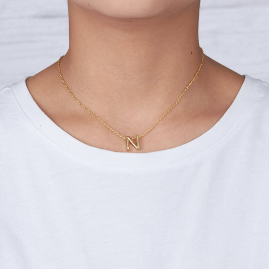 Gold Plated Initial Necklace Letter N Created with Zircondia® Crystals