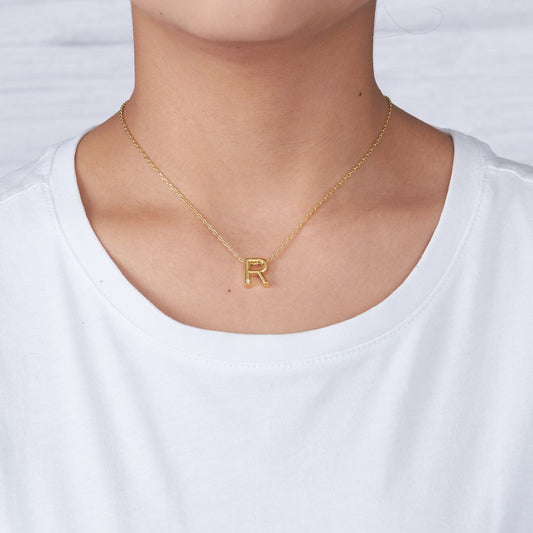Gold Plated Initial Necklace Letter R Created with Zircondia® Crystals