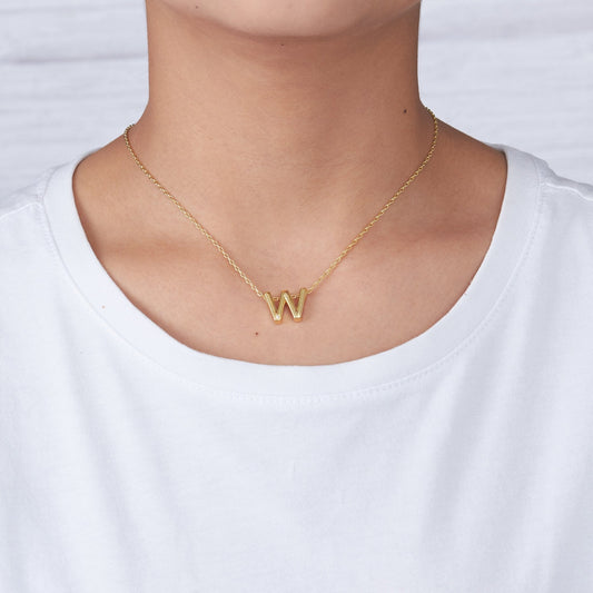 Gold Plated Initial Necklace Letter W Created with Zircondia® Crystals