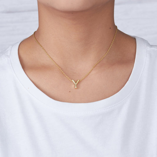 Gold Plated Initial Necklace Letter Y Created with Zircondia® Crystals