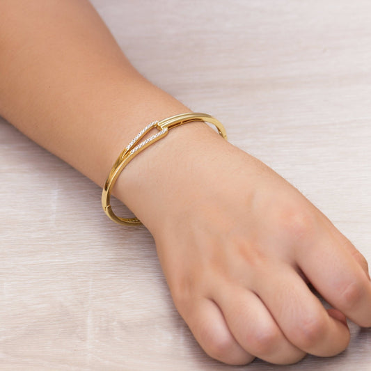 Gold Plated Link Bangle Created with Zircondia® Crystals (7 Inch)