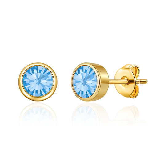 Gold Plated March (Aquamarine) Birthstone Earrings Created with Zircondia® Crystals