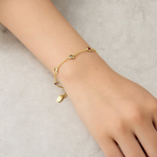 Gold Plated Multi Coloured Crystal Bracelet Created with Zircondia® Crystals