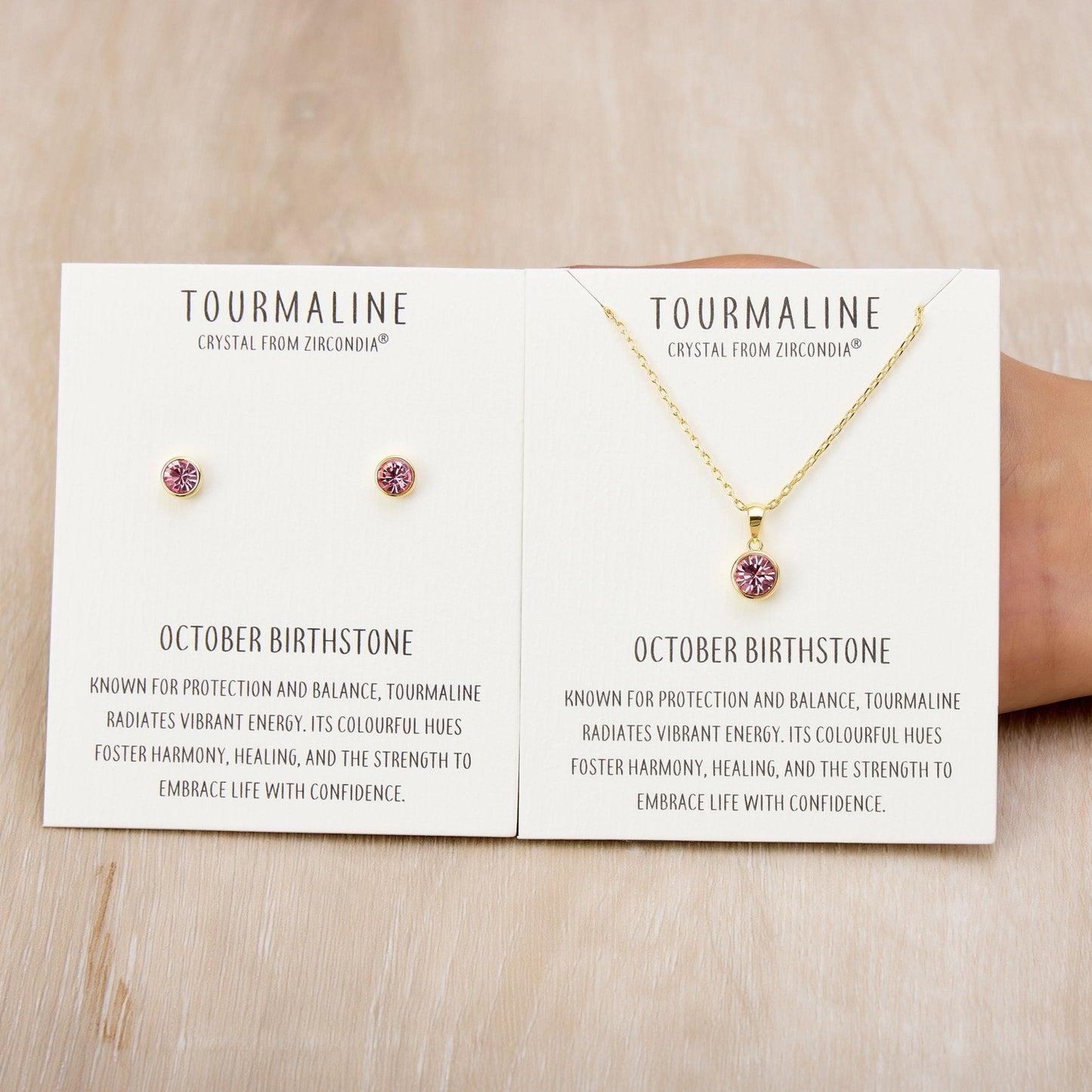 Gold Plated October (Tourmaline) Birthstone Necklace & Earrings Set Created with Zircondia® Crystals