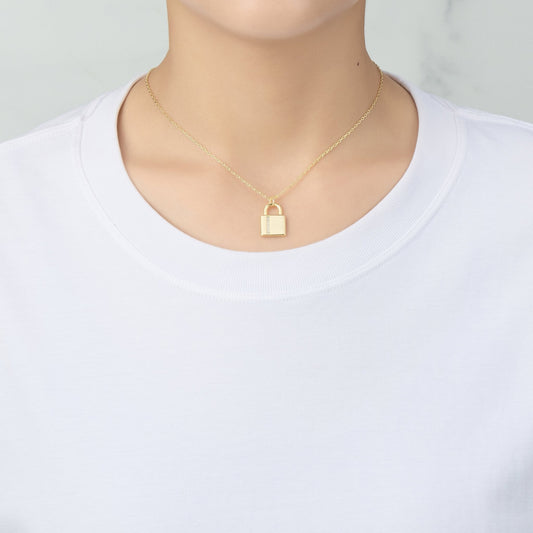 Gold Plated Padlock Necklace Created with Zircondia® Crystals