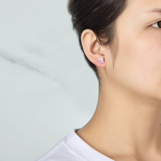 Gold Plated Pink Mother of Pearl Gemstone Clover Earrings