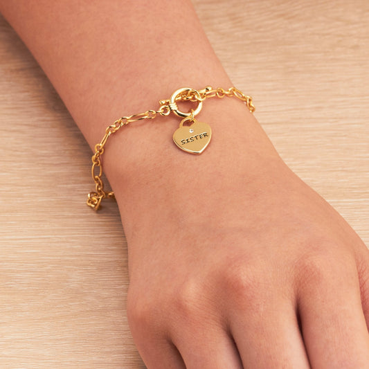 Gold Plated Sister Charm Bracelet Created with Zircondia® Crystals