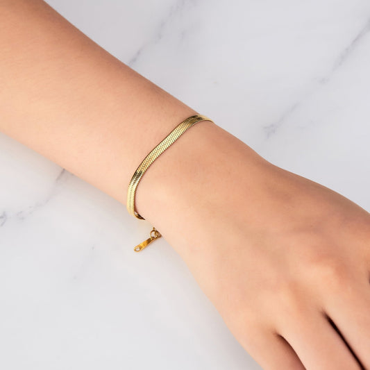 Gold Plated Stainless Steel Herringbone Flat Snake Chain Bracelet