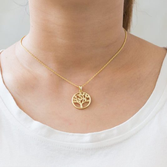 Gold Plated Tree of Life Necklace Created with Zircondia® Crystals