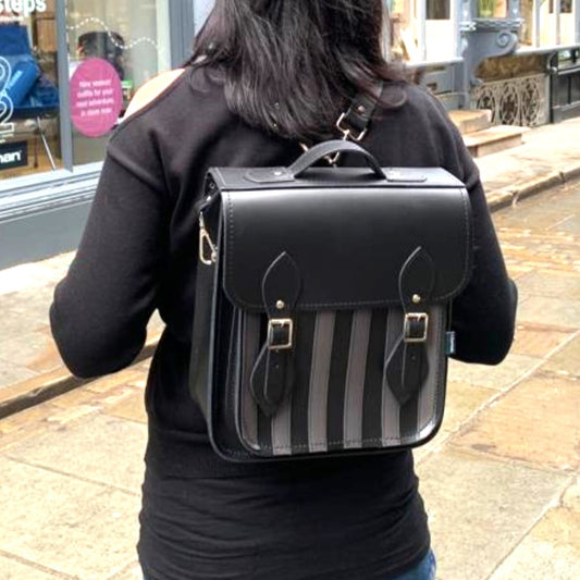Handmade Leather City Backpack - Gothic Striped Grey & Black