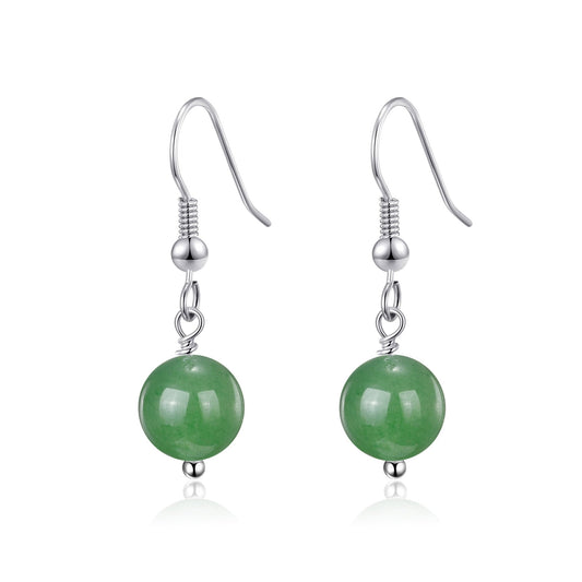 Green Aventurine Gemstone Round Drop Earrings with Quote Card