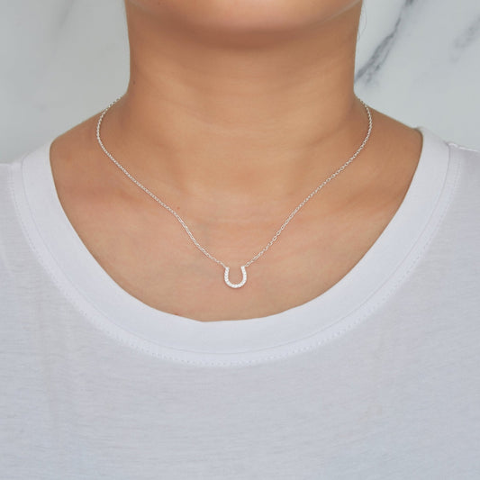 Horseshoe Necklace Created with Zircondia® Crystals