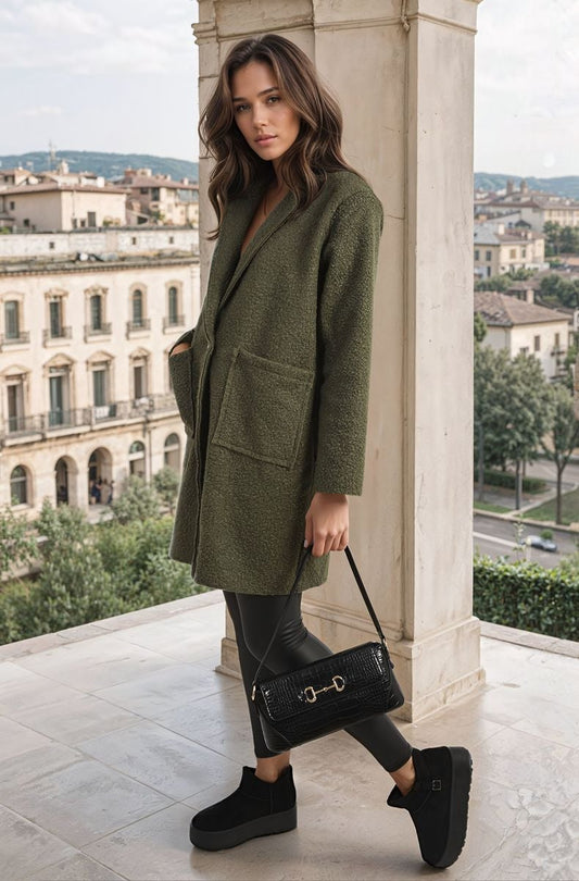 Veste texturée boutonnée avec poches avant