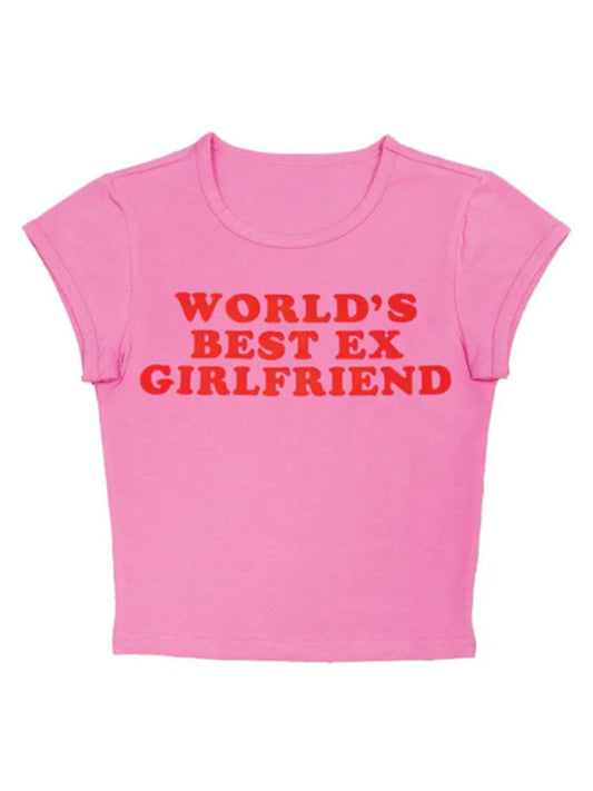 Women's Trendy Short Tight Lettering Printed T-Shirt Hot Girl Top