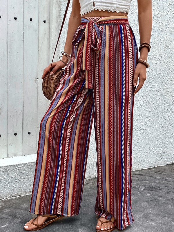 Nouveau pantalon ample rayé à taille haute élastique et jambes larges