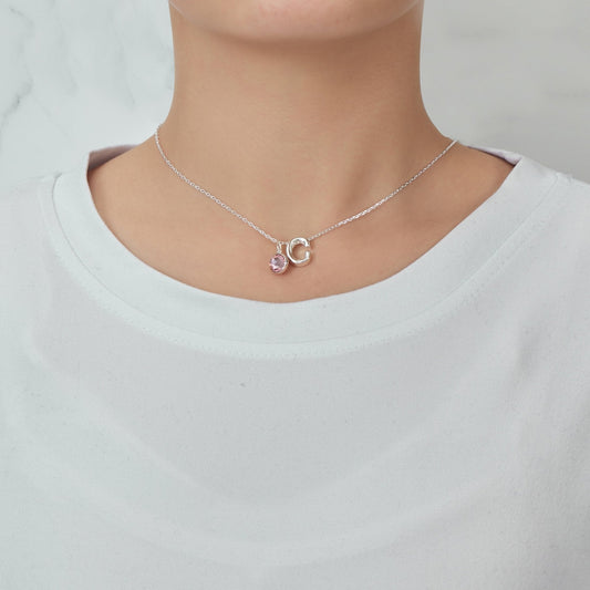 Initial C Necklace with Birthstone Charm Created with Zircondia® Crystals
