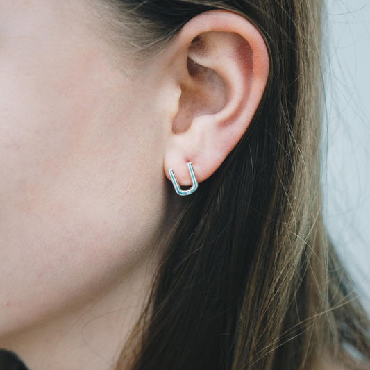 Initial Earrings Letter U Created with Zircondia® Crystals