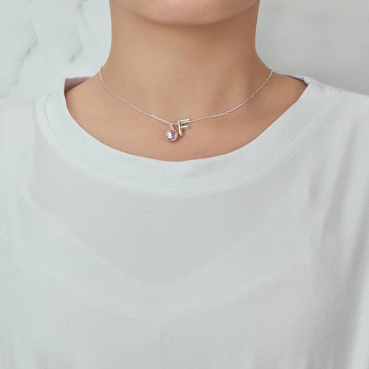 Initial F Necklace with Birthstone Charm Created with Zircondia® Crystals