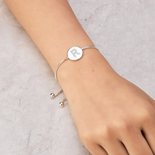 Initial Friendship Bracelet Letter R Created with Zircondia® Crystals
