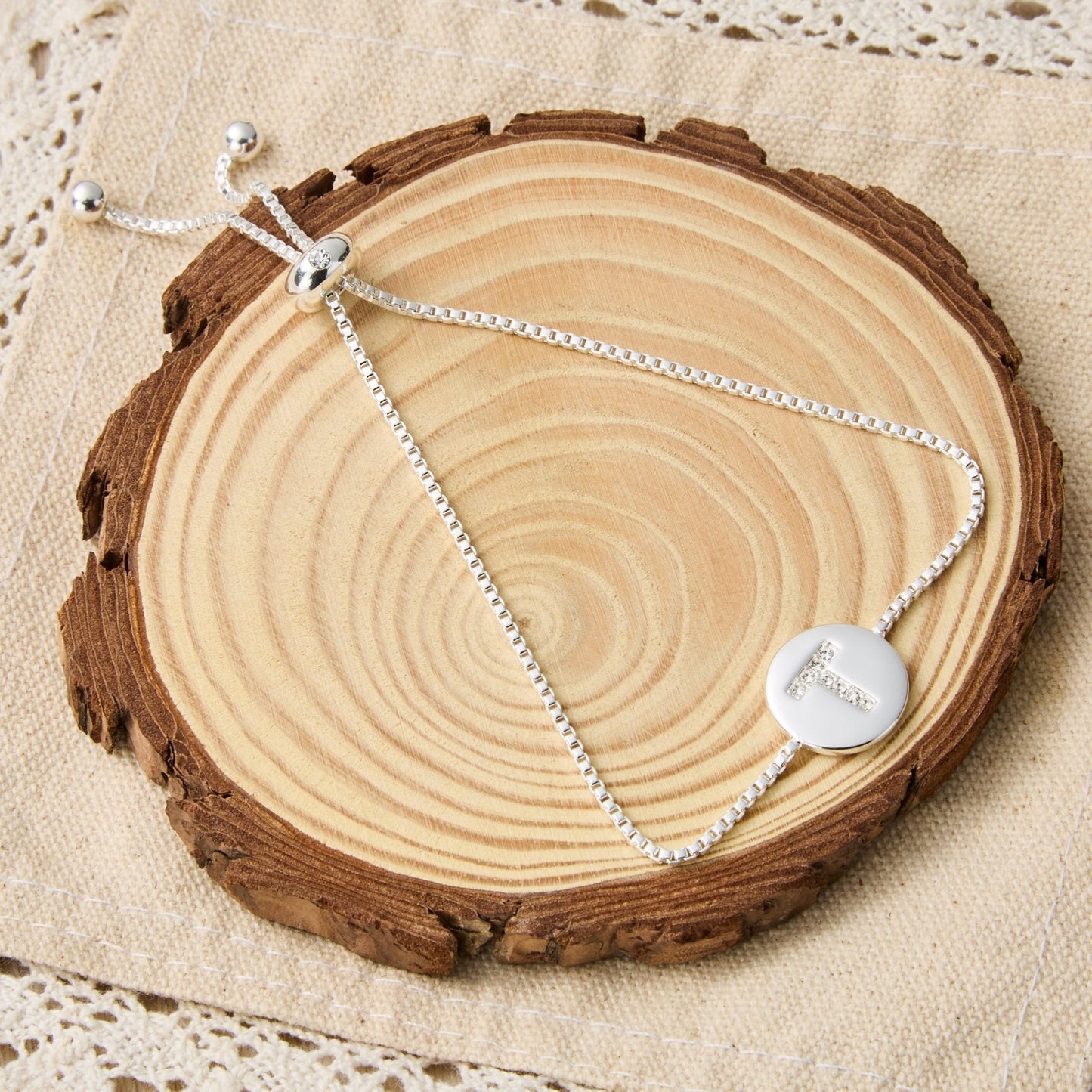 Initial Friendship Bracelet Letter T Created with Zircondia® Crystals