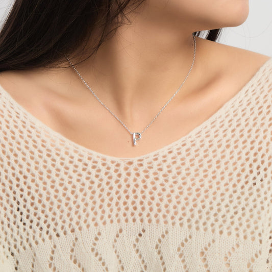 Initial Necklace Letter P Created with Zircondia® Crystals