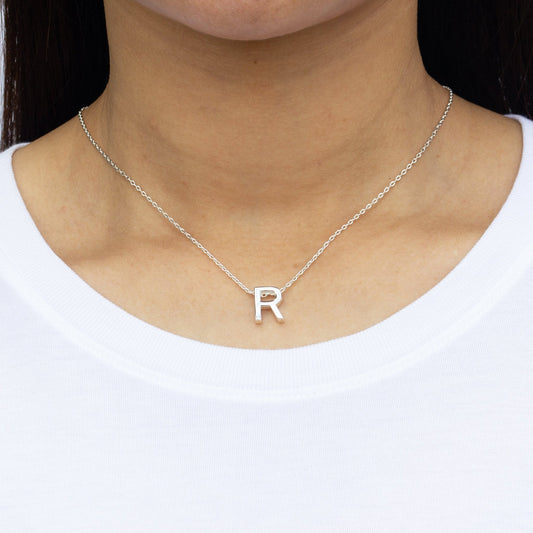 Initial Necklace Letter R Created with Zircondia® Crystals