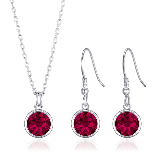 July (Ruby) Birthstone Necklace & Drop Earrings Set Created with Zircondia® Crystals