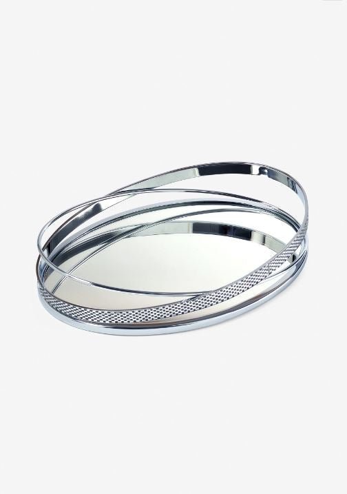 Harper Gem Tray: Silver Mirror Glass Metal Serving Tray Online - 38x26cm