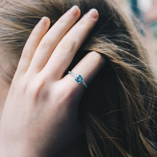 Light Blue Adjustable Crystal Ring Created with Zircondia® Crystals