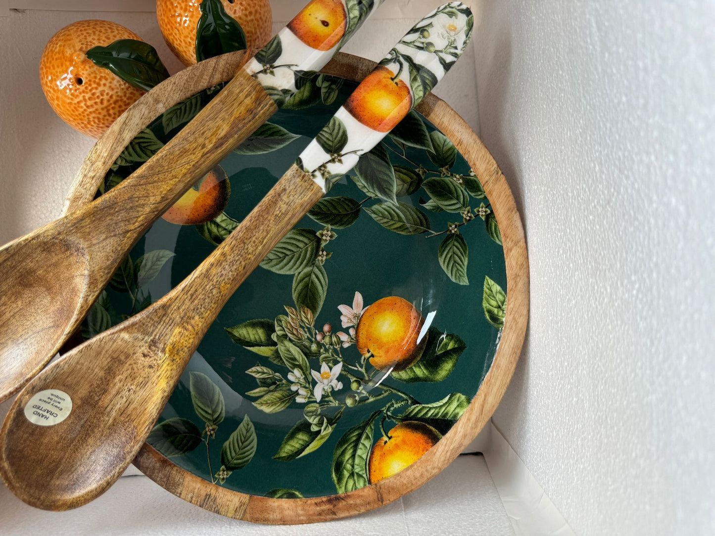 Mango Wooden Bowl Green with enamel inlay 24cm
