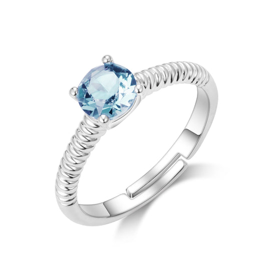 March (Aquamarine) Adjustable Birthstone Ring Created with Zircondia® Crystals
