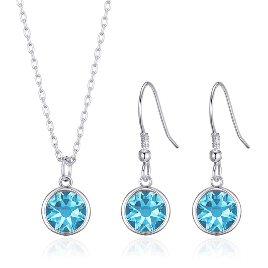 March (Aquamarine) Birthstone Necklace & Drop Earrings Set Created with Zircondia® Crystals