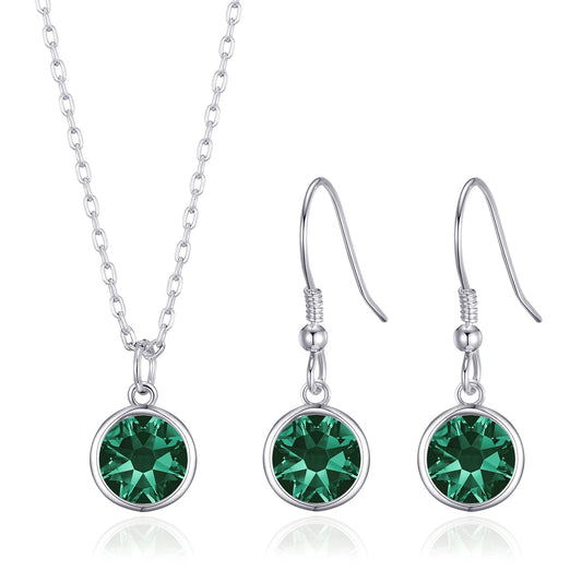 May (Emerald) Birthstone Necklace & Drop Earrings Set Created with Zircondia® Crystals