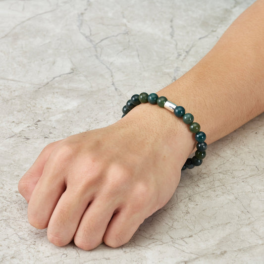Men's Aquatic Agate Gemstone Stretch Bracelet