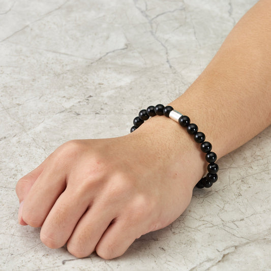 Men's Black Onyx Gemstone Stretch Bracelet