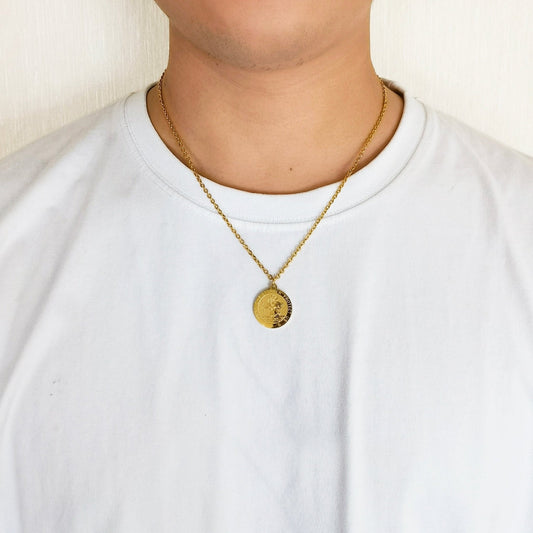 Men's Gold Plated Stainless Steel St Christopher Necklace
