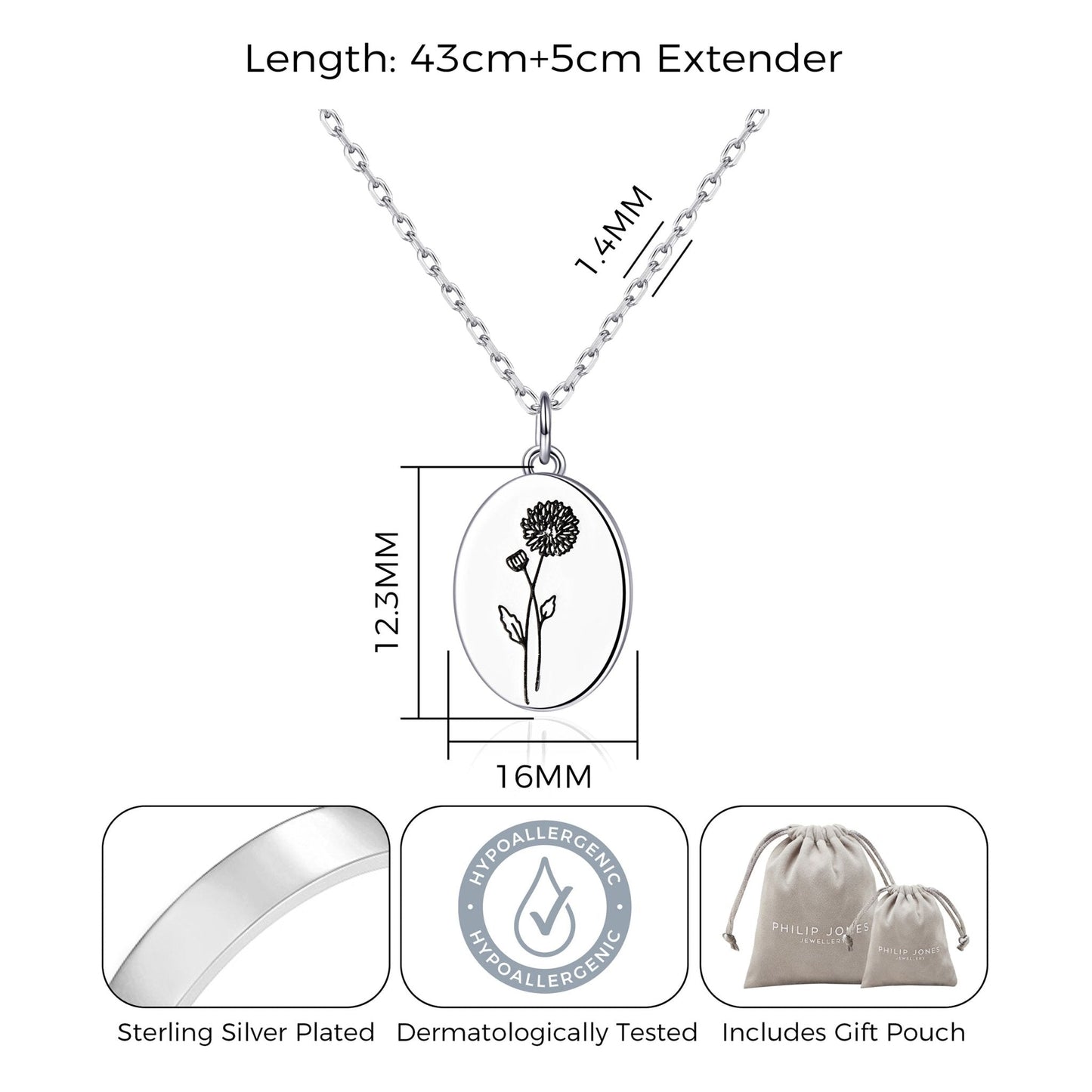 Collier Chrysanthème Fleur de Naissance de Novembre avec Carte