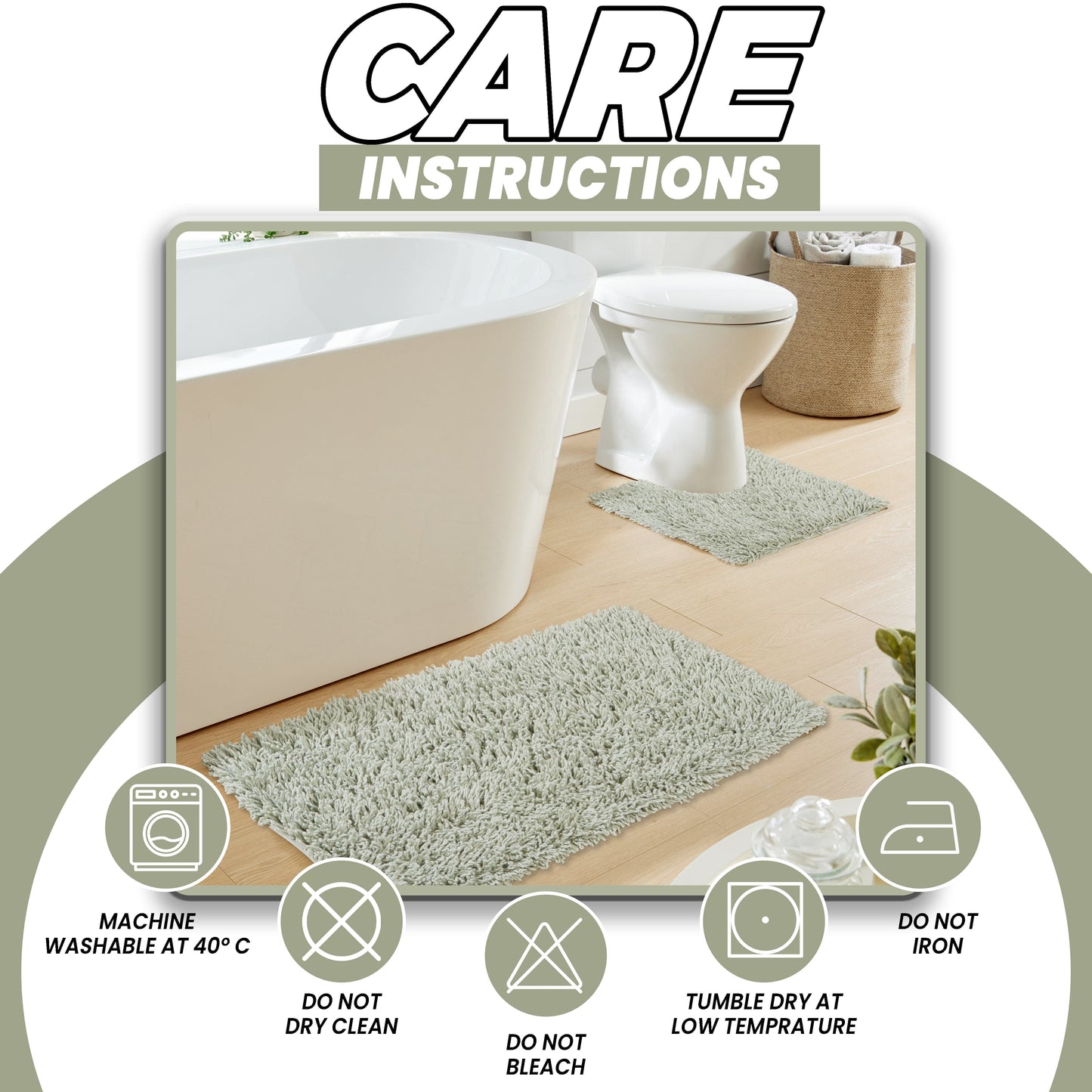 Tapis de bain et tapis contour WC Como 2 pièces vert sauge antidérapants super absorbants en coton par OLIVIA ROCCO