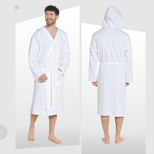 Peignoir à capuche gaufré en coton pour homme Blanc