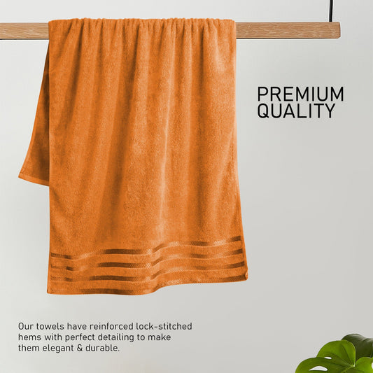 Serviettes Belmont Viscose Rayé Orange 100% Coton Qualité Hôtelière Super Absorbant Lot de 10 pièces, 4 Serviettes de Toilette & 12 Gants de Toilette par OLIVIA ROCCO