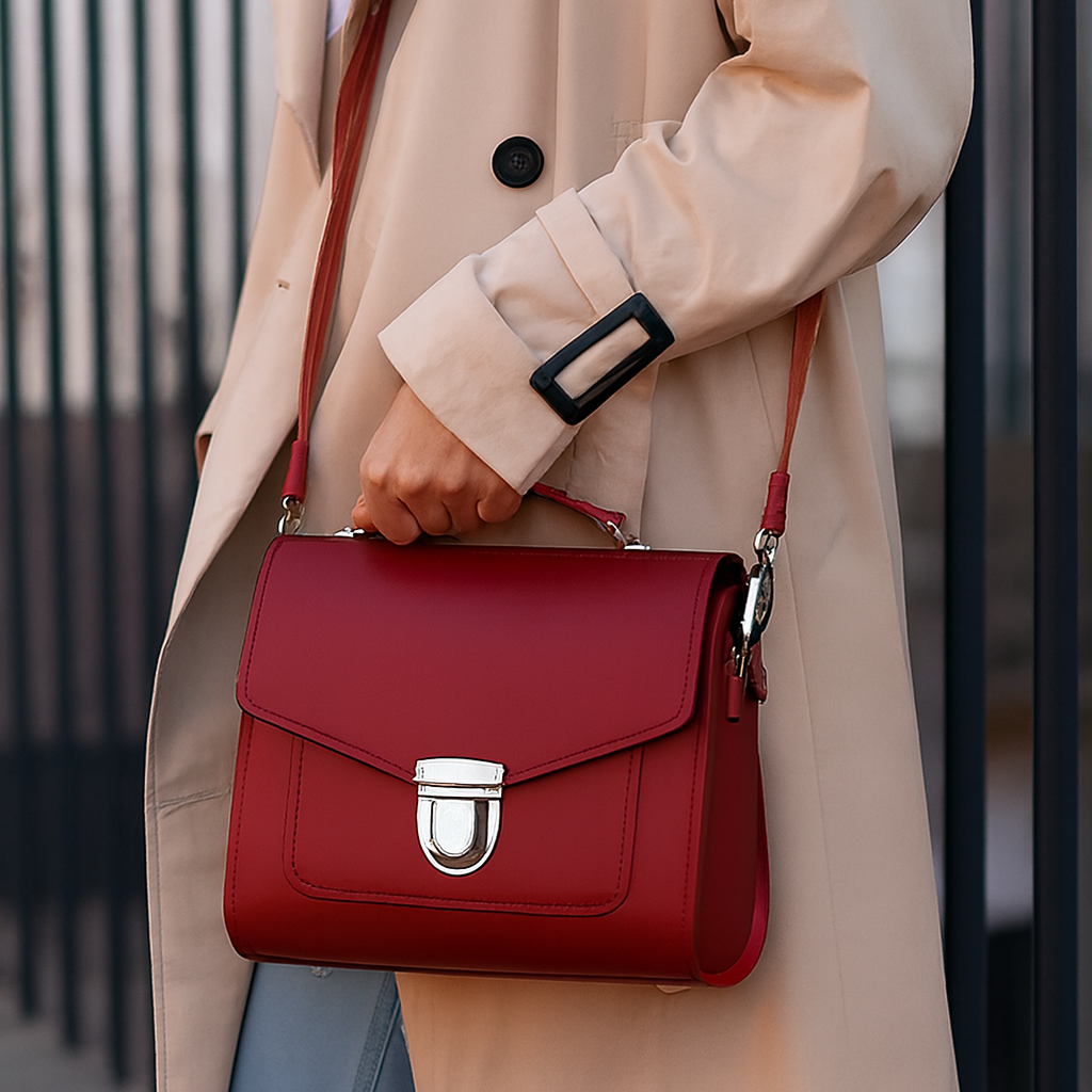 Sac à main en cuir fait main Sugarcube - Rouge sang de bœuf