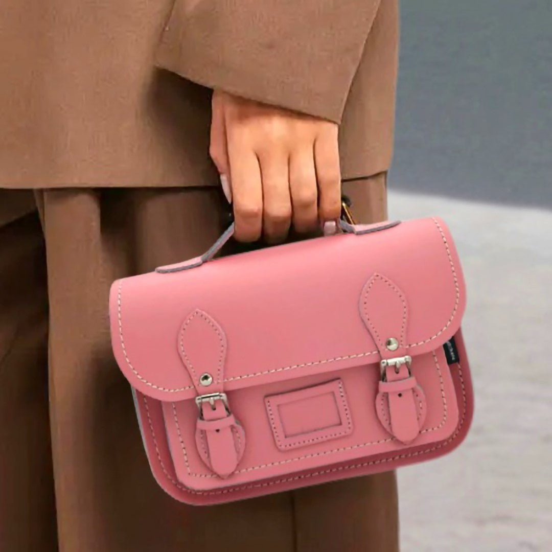 Sacoche bandoulière midi en cuir - Rose pastel