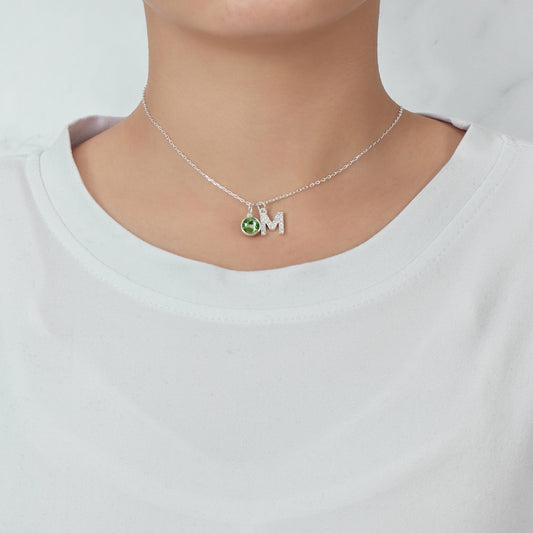 Pave Initial M Necklace with Birthstone Charm Created with Zircondia® Crystals