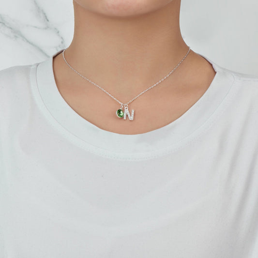 Pave Initial N Necklace with Birthstone Charm Created with Zircondia® Crystals