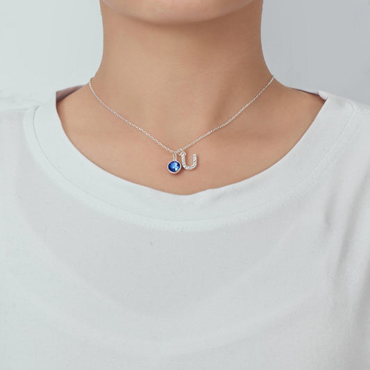 Pave Initial U Necklace with Birthstone Charm Created with Zircondia® Crystals